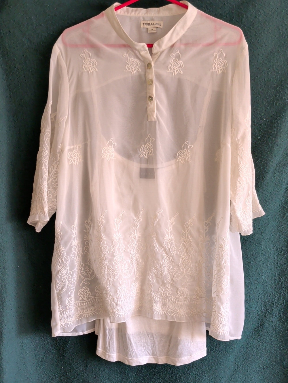Tribal White Sheer Embroidered Tunic Top